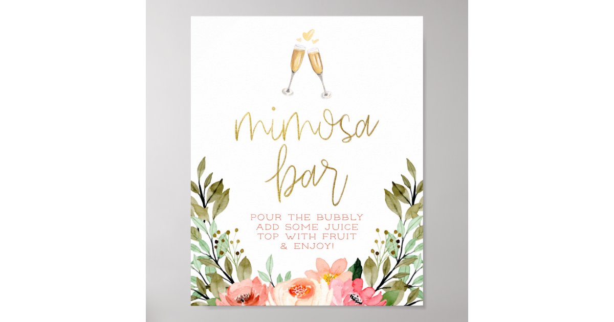 Blue Watercolor Mimosa Sign, Mimosa Bar Sign, Bridal Shower Bar