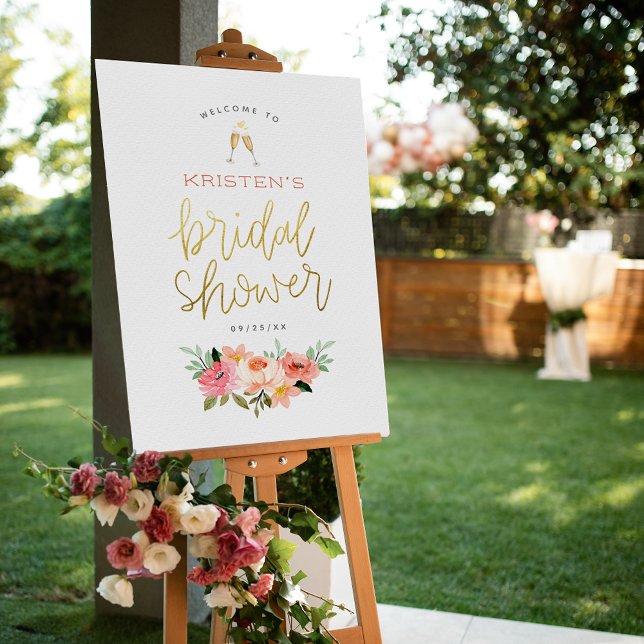 Champagne Heart Gold Bridal Shower Welcome Sign (Welcome Sign Mock-up)