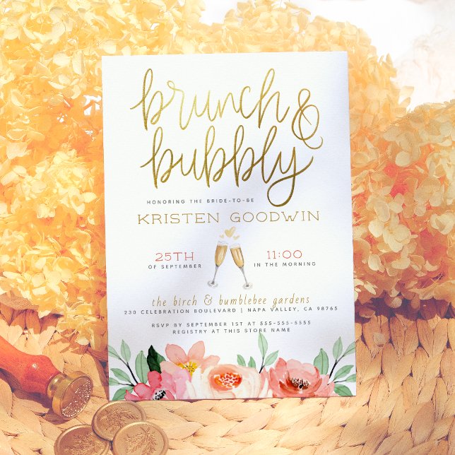 Champagne Heart Gold Brunch & Bubbly Bridal Shower Invitation (Creator Uploaded)