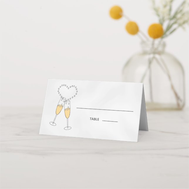 Champagne Heart  on Gray Folded Place Card (Front)