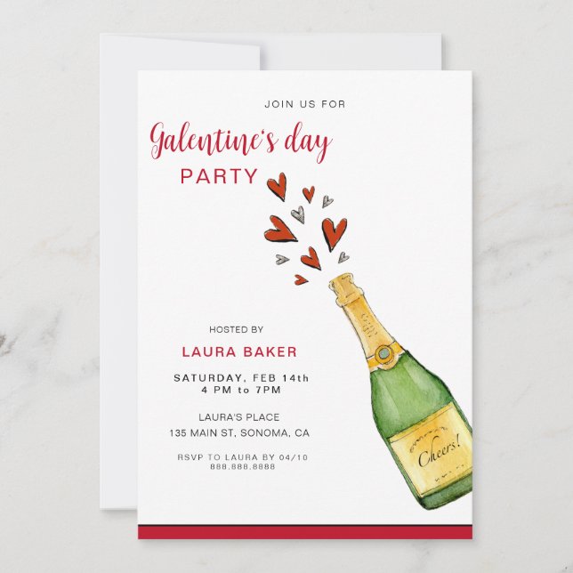 Champagne & Hearts Galentine's Day Party Invitation (Front)