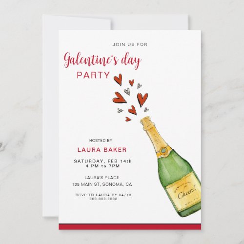 Champagne  Hearts Galentines Day Party Invitation