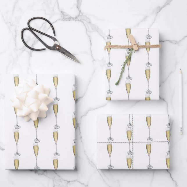 Champagne Hearts Wrapping Paper Sheets (Front)