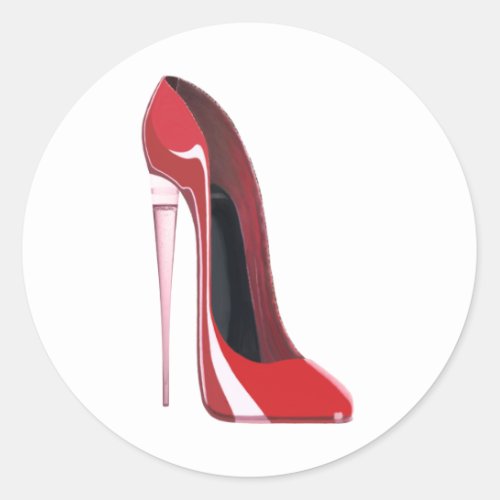 Champagne Heel Flute Red Stiletto Art Classic Round Sticker