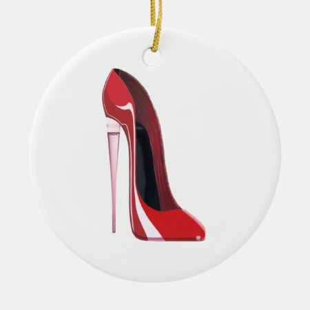 Champagne Heel Red Stiletto Shoe Art Ceramic Ornament