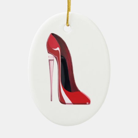 Champagne Heel Red Stiletto Shoe Art Ceramic Ornament