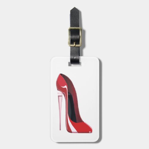 Champagne Heel Red Stiletto Shoe Art Luggage Tag