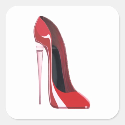 Champagne Heel Red Stiletto Shoe Art Square Sticker