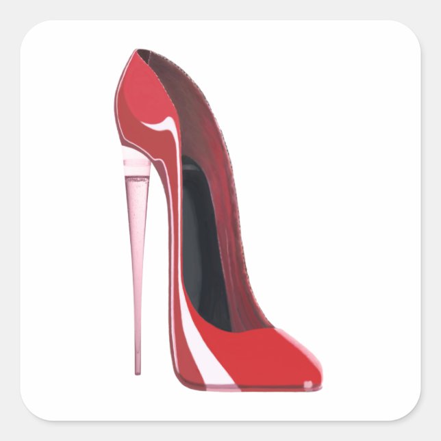 Champagne Heel Red Stiletto Shoe Art Square Sticker (Front)