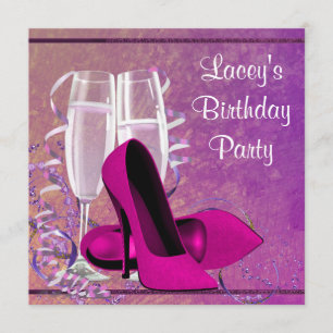 Champagne High Heel Womans Hot Pink Birthday Party Invitation