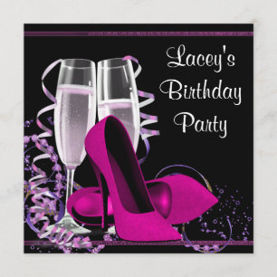 Champagne High Heel Womans Hot Pink Birthday Party Invitation
