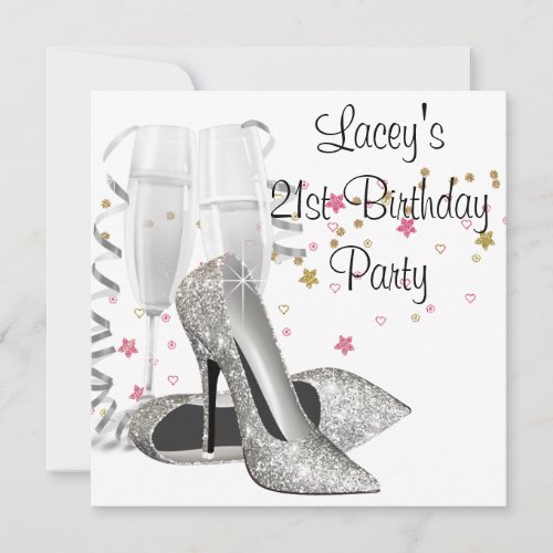 Champagne High Heels 21st Birthday Party Custom Announcements