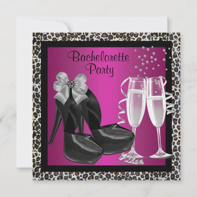 Champagne High Heels Hot Pink Leopard Bachelorette Invitation (Front)