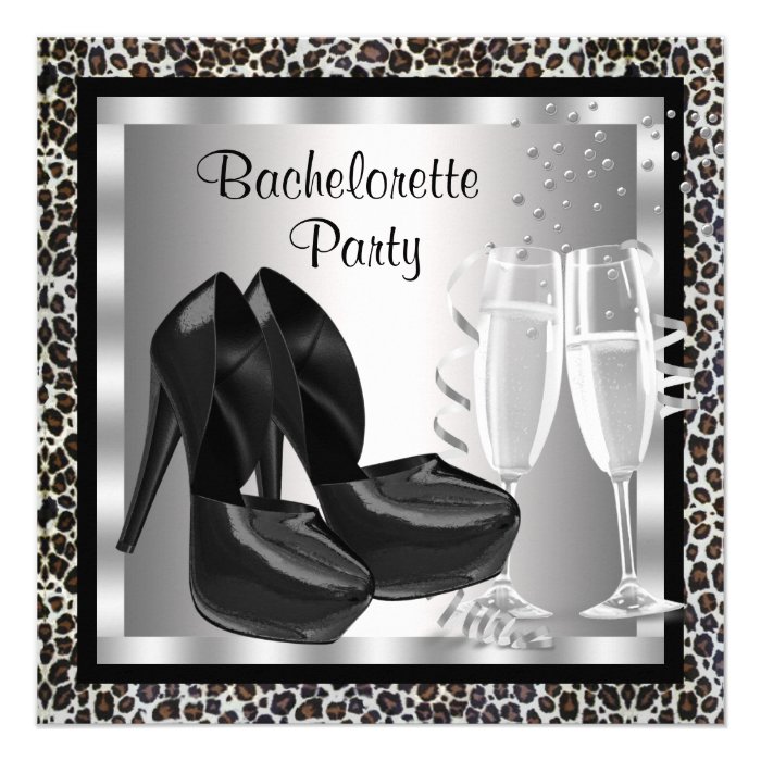 Champagne High Heels Leopard Bachelorette Party Custom Invites