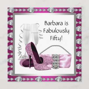 Champagne High Heels Womans Pink & Black Birthday Invitation