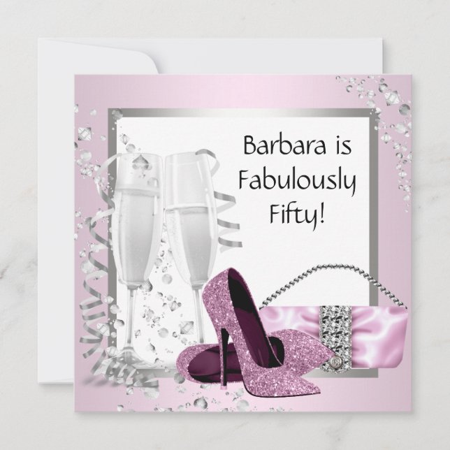 Champagne High Heels Womans Pink & Black Birthday Invitation (Front)