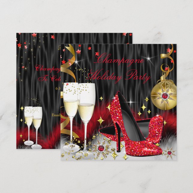 Champagne Holiday Party Red High Heels Invitation (Front/Back)