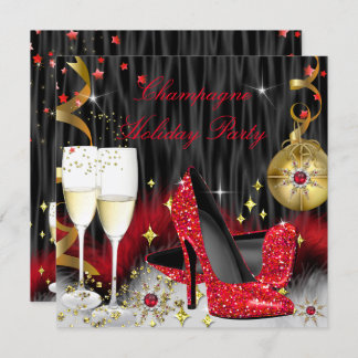 Champagne Holiday Party Red High Heels Invitation