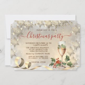 Champagne Holly Berry Gold Snowflakes Company