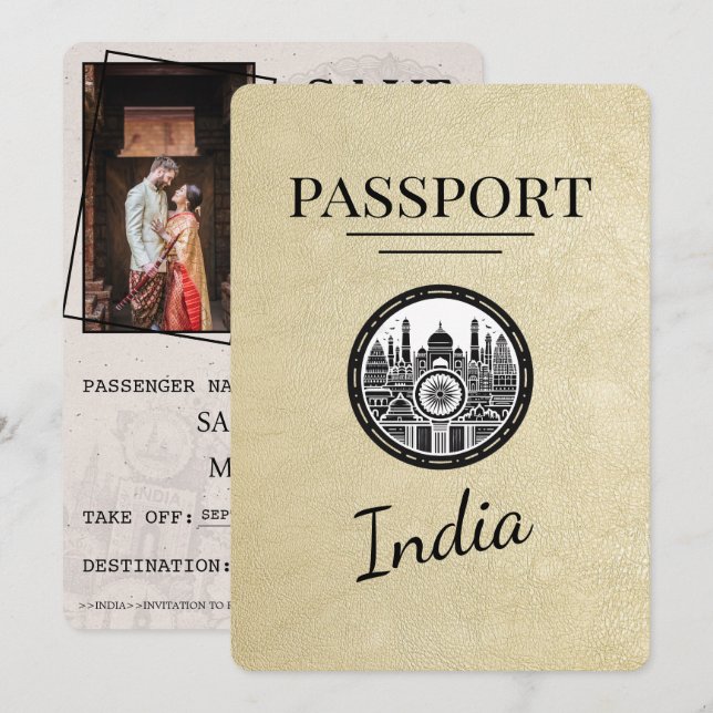 Champagne India Passport Save The Date (Front/Back)