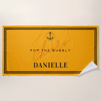 Champagne Inspired Before Vows Name Orange Beach Towel