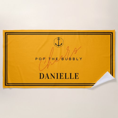 Champagne Inspired Before Vows Name Orange  Beach Towel