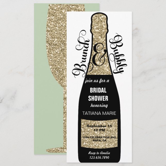 Champagne Invitations | Brunch Bridal Shower (Front/Back)
