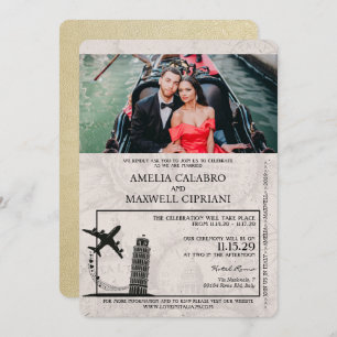 Champagne Italy Passport Wedding Invitation