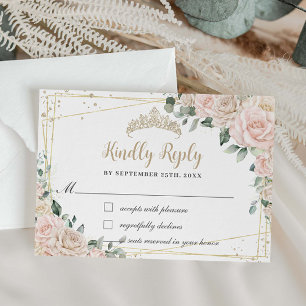 Champagne Ivory Blush Floral Quinceañera Sweet 16  RSVP Card