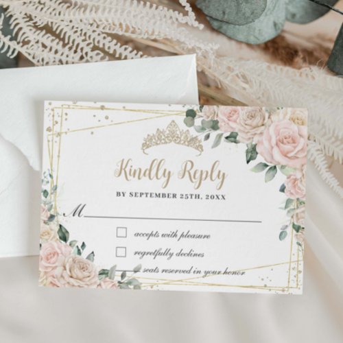 Champagne Ivory Blush Floral Quinceañera Sweet 16 