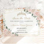 Champagne Ivory Blush Floral Quinceañera Sweet 16 Save The Date<br><div class="desc">Personalize this lovely save the date card with your own wording easily and quickly. Simply click the Edit Using Design Tools button to further edit the text, wording, font style, font size, font color, add more text, move or remove some images. The crown is movable, resizable, multipliable and removable. Perfect...</div>