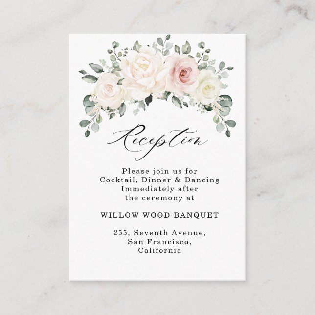 Champagne Ivory Blush Floral Wedding Reception  Enclosure Card (Front)
