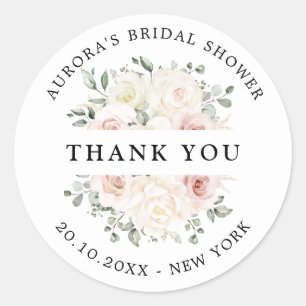 Champagne Ivory Blush Pink Bridal shower thank you Classic Round Sticker