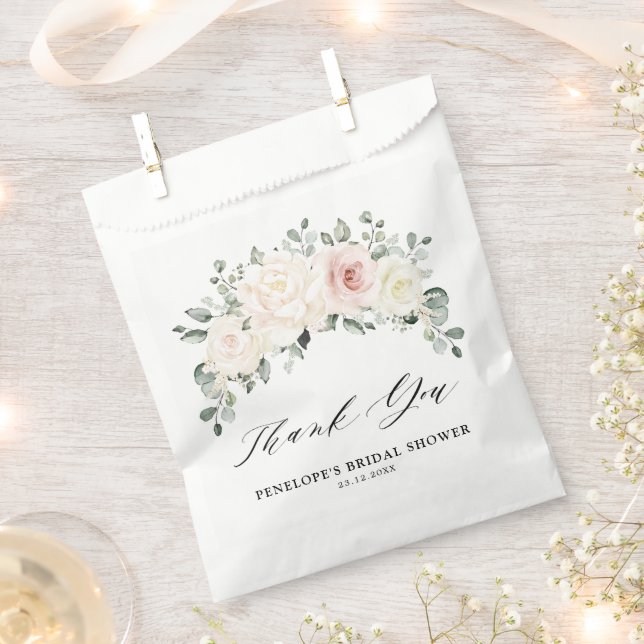 Champagne Ivory Blush Pink Floral Bridal Shower Favor Bag (Clipped)