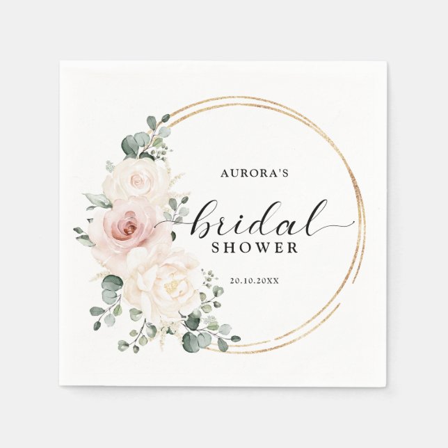 Champagne Ivory Blush Pink Floral Bridal shower    Napkins (Front)