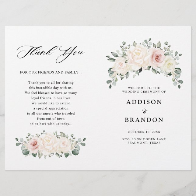 Champagne Ivory Blush Pink Floral Greenery Wedding (Front)