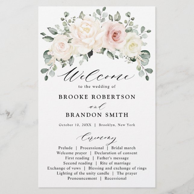Champagne Ivory Blush Pink Floral Greenery Wedding (Front)