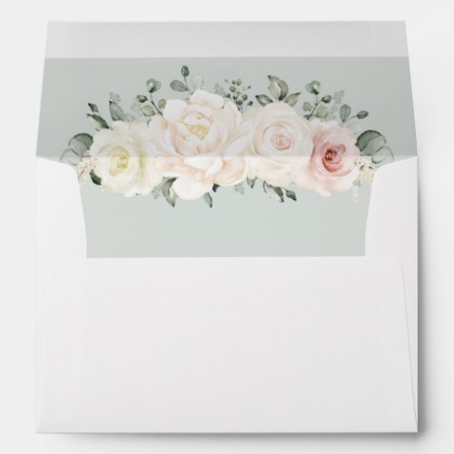 Champagne Ivory Blush Pink Floral Greenery Wedding Envelope