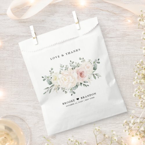 Champagne Ivory Blush Pink Floral Greenery Wedding Favor Bag
