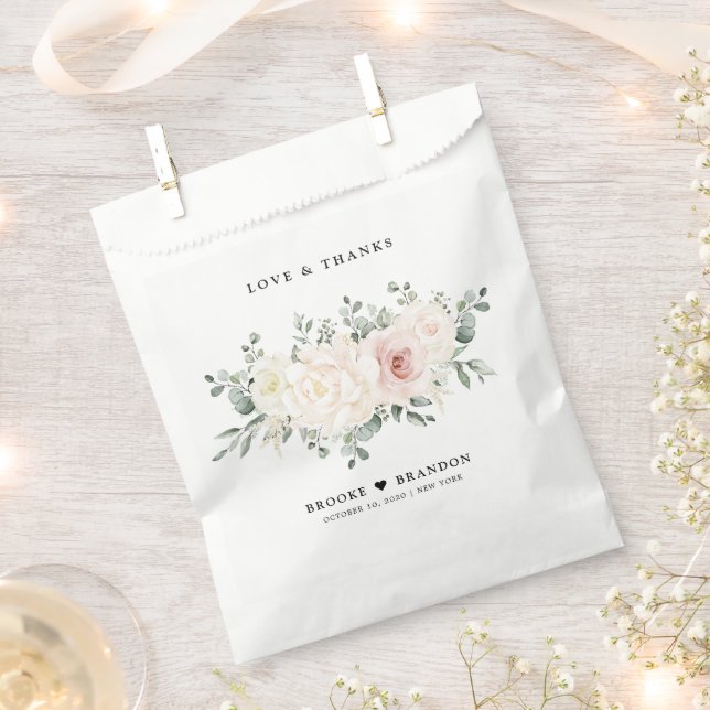 Champagne Ivory Blush Pink Floral Greenery Wedding Favor Bag (Clipped)
