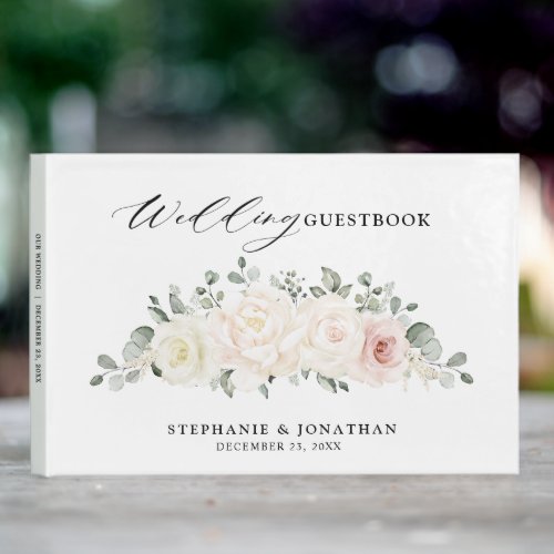 Champagne Ivory Blush Pink Floral Greenery Wedding Guest Book