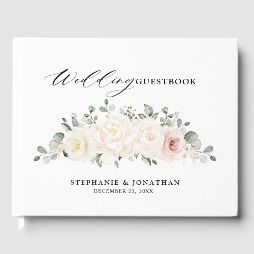Champagne Ivory Blush Pink Floral Greenery Wedding Guest Book