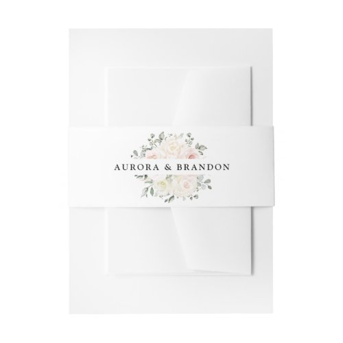 Champagne Ivory Blush Pink Floral Greenery Wedding Invitation Belly Band