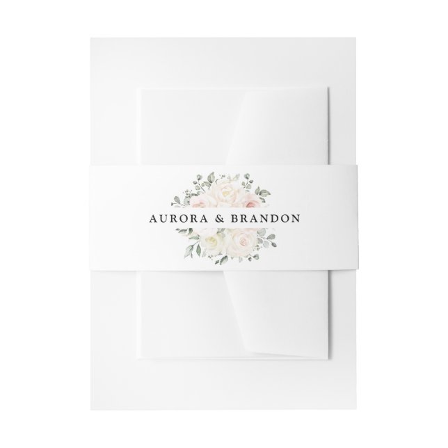 Champagne Ivory Blush Pink Floral Greenery Wedding Invitation Belly Band (Front Example)