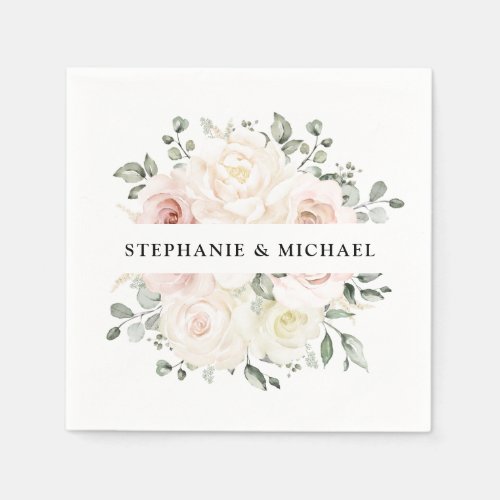 Champagne Ivory Blush Pink Floral Greenery Wedding Napkins