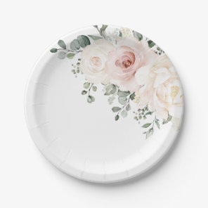 Champagne Ivory Blush Pink Floral Greenery Wedding Paper Plates