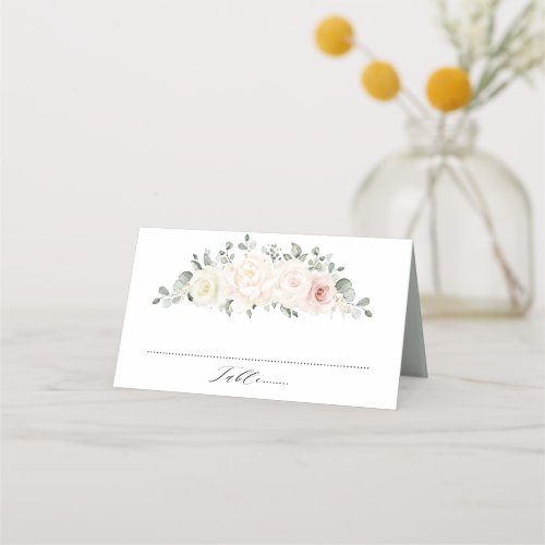 Champagne Ivory Blush Pink Floral Greenery Wedding Place Card
