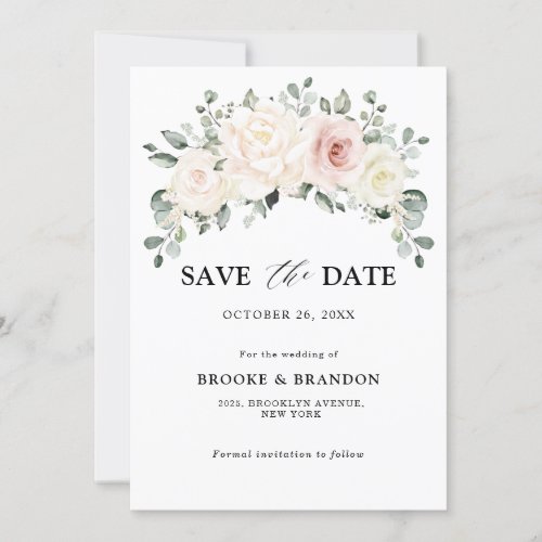 Champagne Ivory Blush Pink Floral Greenery Wedding Save The Date