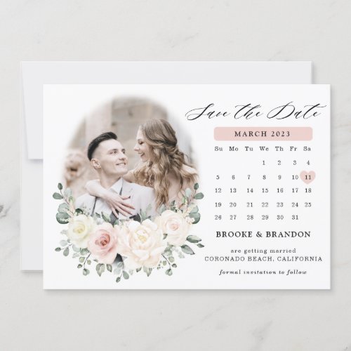 Champagne Ivory Blush Pink Floral Greenery Wedding Save The Date