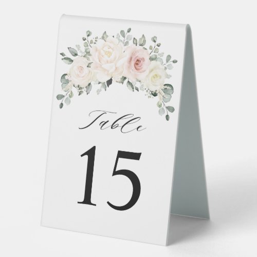 Champagne Ivory Blush Pink Floral Greenery Wedding Table Tent Sign